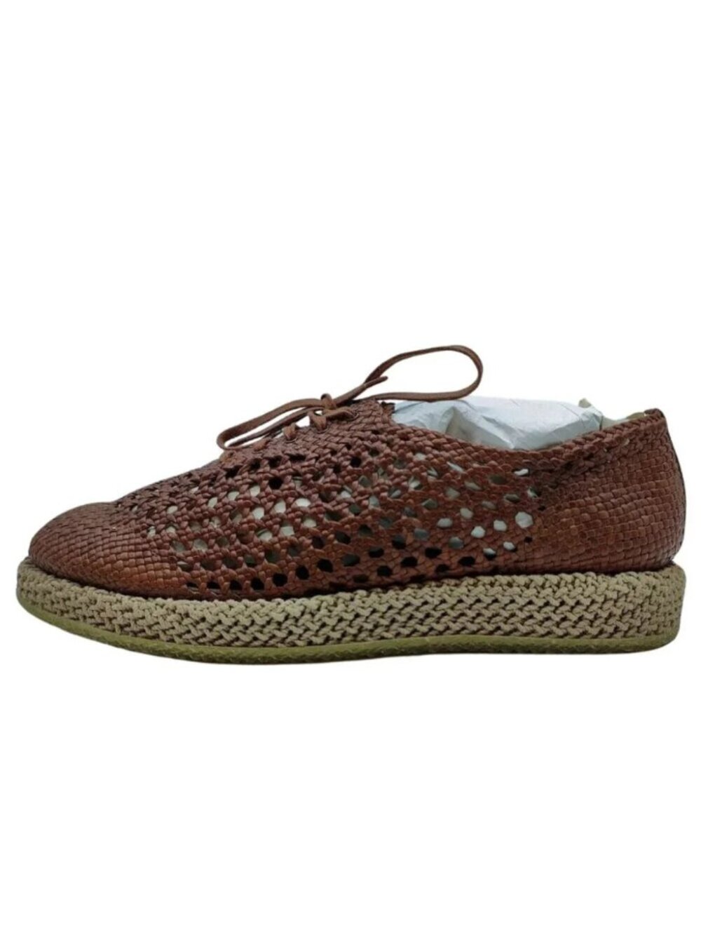 New Defect- Ferragamo Woven Brown Dress Men's Lace-up Woven Oxford Shoes Derby